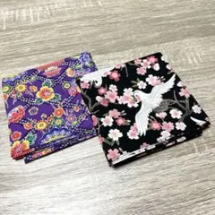 風呂敷 2点セット 桜と白鶴柄　琉球柄　お弁当包み　ハギレ　和風　お弁当袋