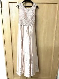 ピンク レース サテン ロングドレス