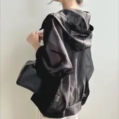 AP STUDIO シアーフーディ パーカー 黒 ブラック 羽織り フリーサイズ AP STUDIO シアーフーディ パーカー 黒 ブラック 羽織り フリーサイズ