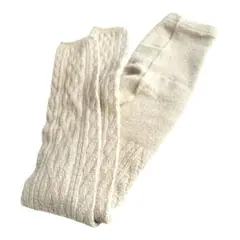 ベージュ ケーブル編み ニットレギンス厚手　ナチュラル　M〜L