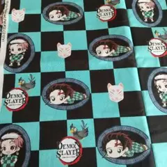鬼滅の刃 綿生地 ターコイズチェック 110cm×100cm