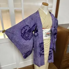 わ*う様 羽織　アンティーク　絞り　正絹　青紫　身丈92.5裄62.5