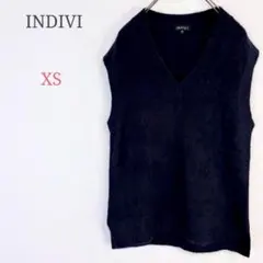 ▼インディヴィ【XS】Vネックニットベスト 毛 フォックス 羊毛 着回しのサムネイル