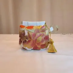 花模様、着物帯のハンドメイドバネ口ポーチ、ミニポーチ、小物ポーチ