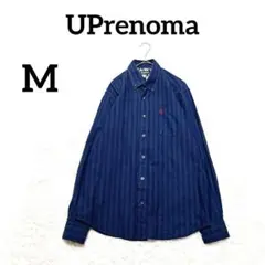 【ユーピーレノマ】ボタンダウンシャツ M 紺 ネイビー ストライプ 綿 コットン