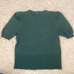 グリーン パフスリーブ ニット 半袖