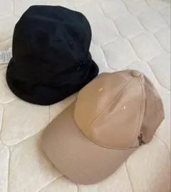 バザール　ベージュ 黒　コットン キャップ　バケットハット　帽子