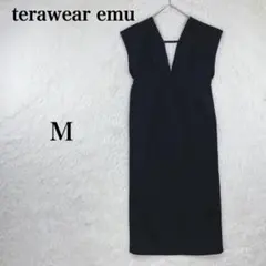 【terawear emu】ロングワンピース キルティング Vネック Mブラック