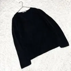 【オペークドットクリップ】（L）長袖Ｖネックコットンニット ブラック 黒