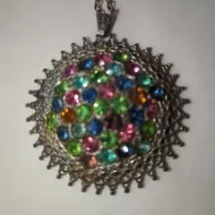 サファイア、ルビー他多色ビーズ装飾ペンダントネックレス ビンテージ