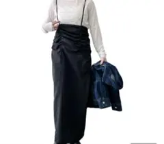 シャーリングキャミワンピース　BLACK