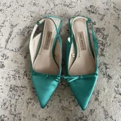 【ZARA BASIC】ターコイズ ポインテッドトゥ ミュール サンダル 35