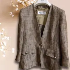 Max Mara ノーカラージャケット ブラウン系36 リネンシルクブレンドのサムネイル