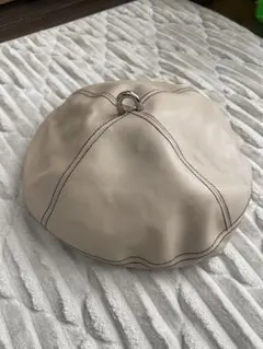 ベージュ レザー ベレー帽 リング付き