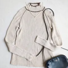ミエット◇ボトルネックリブニット セーター パイピング ワンホン F