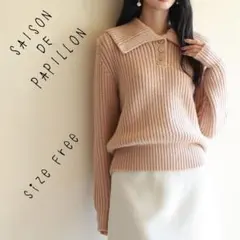 セゾンドパピヨン【F】厚手ニット　ライトブラウン　着回し　シンプル　お出かけ