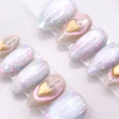 【842】ネイルチップSサイズ グリッター ピンク　水色　紫　ハート マグネット