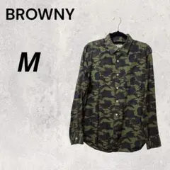 BROWNY 迷彩長袖シャツ M コットン100％素材 薄手 柄シャツ 春 秋