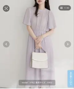 natural couture 紫 総プリーツフレア袖ワンピース