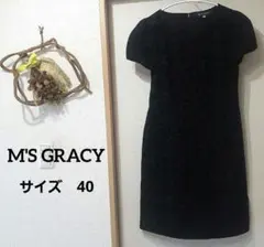 【M'S GRACY 】美品★ローズ柄 フロッキーエンボスひざ丈半袖ワンピースのサムネイル