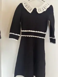 SNACK ブラック レース襟 七分袖 ミニワンピース