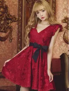 JEWELS 赤刺繍ミニドレス