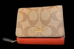 COACH 三つ折り財布 オレンジ/ベージュ