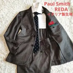 美品✨ポールスミスREDA社生地セットアップスーツS 2Bチャコールグレー 25｜Paul Smith×REDA 2Bダークグレーウインドウペンスーツ(S