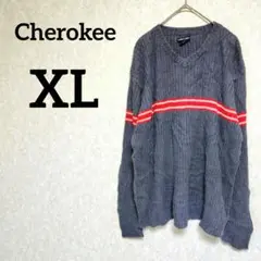 希少✨Cherokee【XL】UK製 90sビンテージ Vネックリブニット