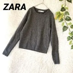 ZARA◆ウール100% 長袖ニット セーター S グレー ゆったり オフィス