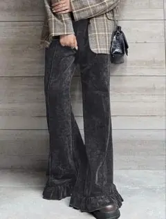 フレアパンツ　フリルパンツ　グレー　M
