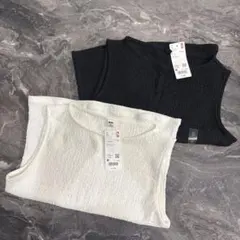 ユニクロ　シャーリング　ボートネックノースリーブ M 2枚セット　白黒