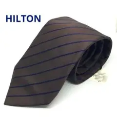 タグ付き未使用！HILTON ネクタイ　茶×紺　ストライプ　シルク100%日本製