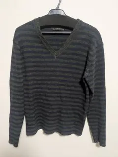 Foravi ニット Vネックセーター ボーダー M ネイビー ダークグレー
