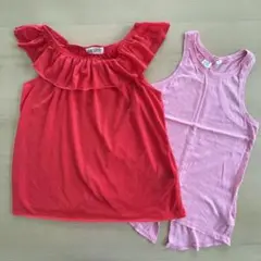 H&M フリル付きレッドノースリーブ &ギャップタンクトップ140