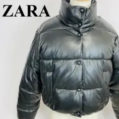 ZARA ザラ ダウンジャケット フェイクレザー 黒 L 0665-Aのサムネイル