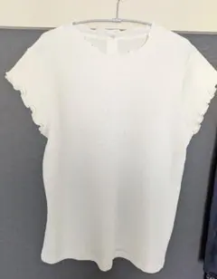 フリル袖 オフホワイト 半袖リブ LL