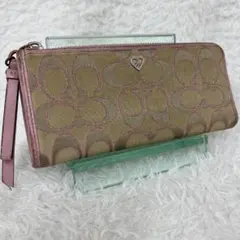 COACH コーチ ポピー L字ファスナー長財布 ピンク ベージュ レディース