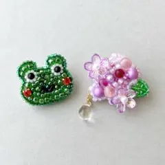ミニ☆けろけろセット(紫) ブローチ ビーズ刺繍 ハンドメイド ②