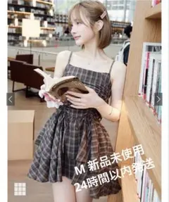 チェック柄ドロストリボンミニワンピース[dk1357]