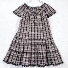 ピンクハウス チュニック ブラウス チェック ピコフリル ティアード リボン