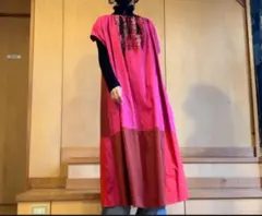 SAYOCAFEリネン&コットンパッチワークのスタイリッシュワンピース