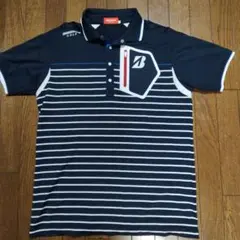 ブリジストン GOLF ネイビー ストライプ ポロシャツ LL