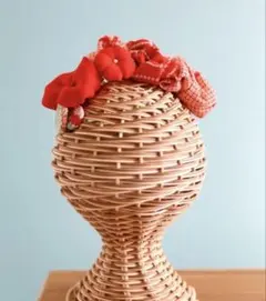 七五三ヘッドドレス　髪飾り　アンティーク　着物リメイク　ハーフ成人式　赤　753