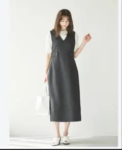 LOUNIE Vネック ジャンパースカート ワンピース　ブラックのサムネイル