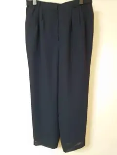 【デイリーユース】ネイビー プリーツ入り ワイドパンツ13号 L