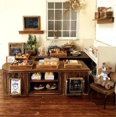 466 カフェ風ミニチュアカウンターテーブルセット ドールハウスハンドメイド