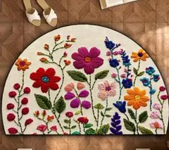 新品☆玄関マット 花柄 刺繍 半円形マット 40×60 滑り止め付き 韓国