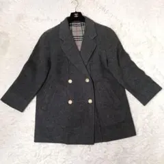 希少■Burberrys ダブル ウールコート 金ボタン ノバチェック グレー