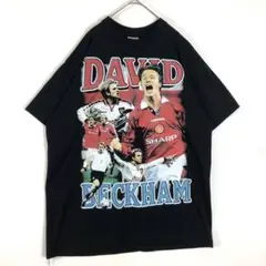 3700　ベッカム　サッカー　ビッグプリント　シングルステッチ　Tシャツ　黒